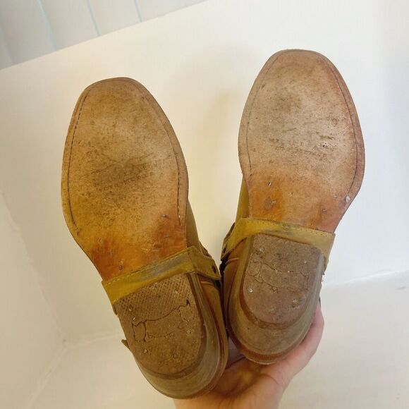 Women's Mexican Cowboy Boots Tan Leather Floral Embroidered Western Size 8 - Picture 3 of 8